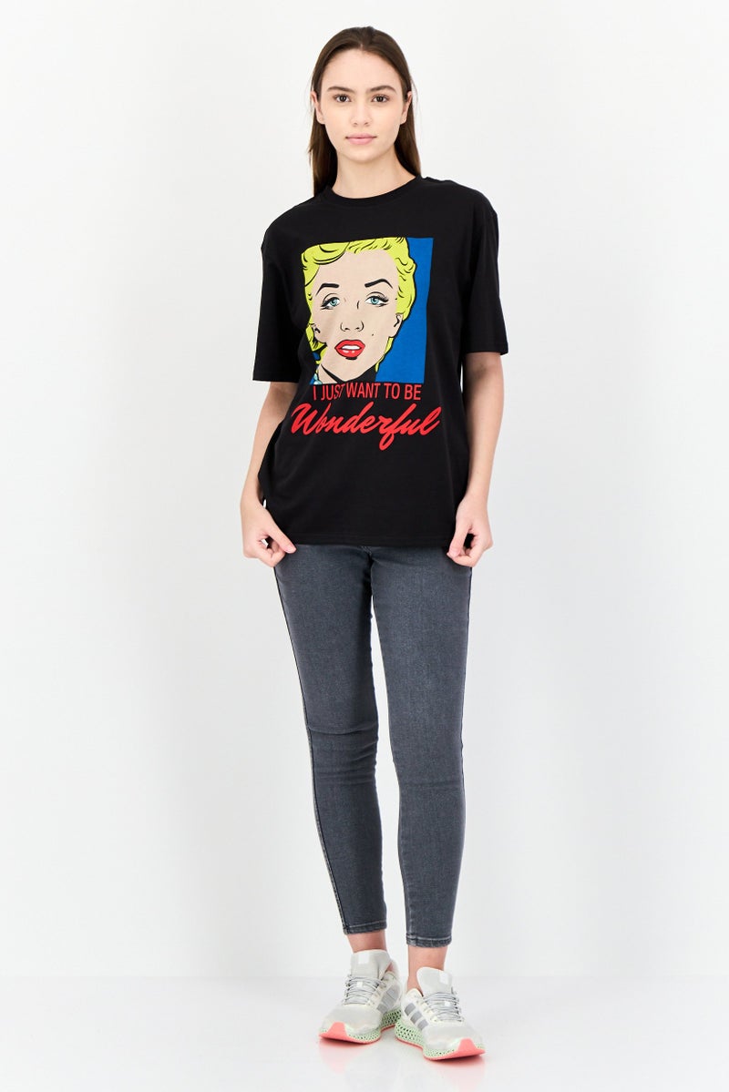 Marilyn Monroe Women Oversized Fit Crew Neck Short Sleeve Graphic Print T-Shirt, Black - Image 4